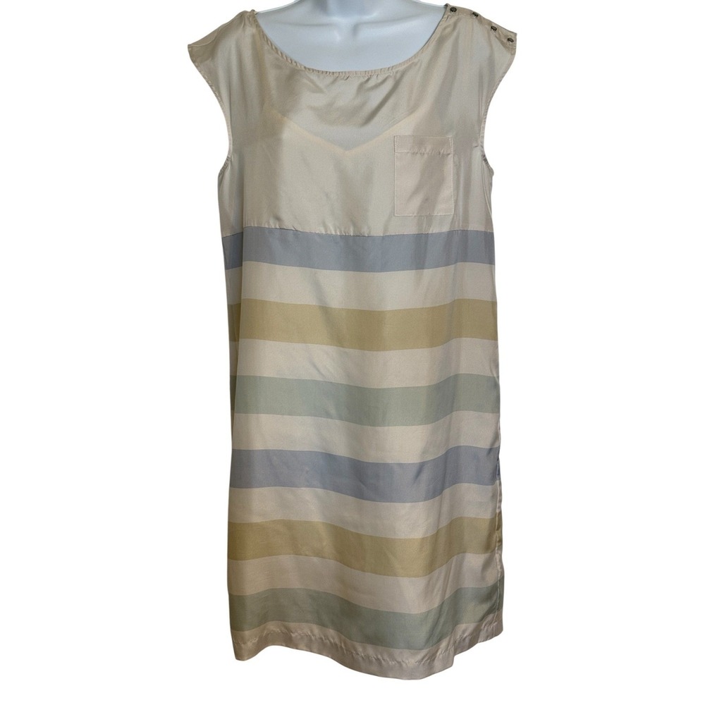 ANTHROPOLOGIE ODILLE 100% Silk Shore House Pastel Striped Shift Dress Size 6 - Picture 2 of 7